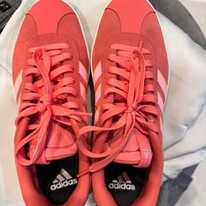 Adidas pink striped shoes